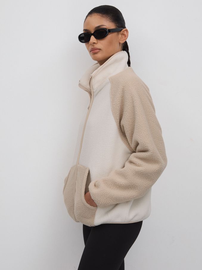 Fleece Funnel Neck Jacket in Natural (B86397) | $181