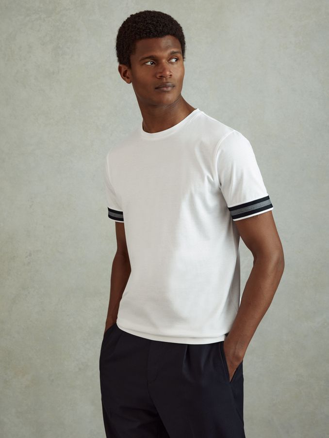 Mercerised Cotton Striped T-Shirt in White (B87646) | €51