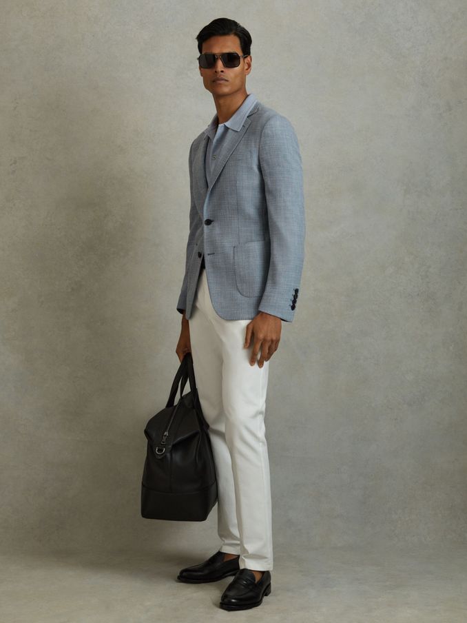 Single Breasted Blazer With Cotton in Soft Blue (B88489) | US$266