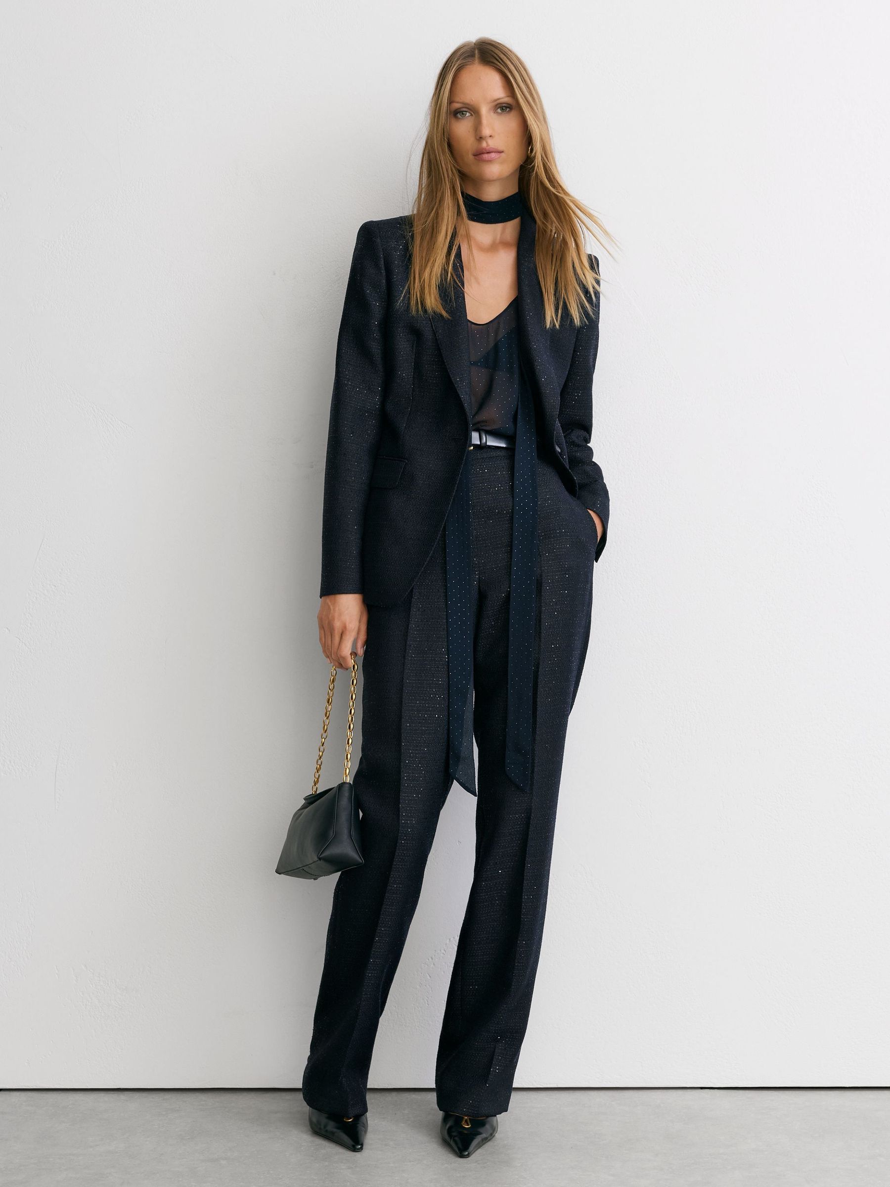 Navy - Sequin-detail Wide-leg Woven Trousers