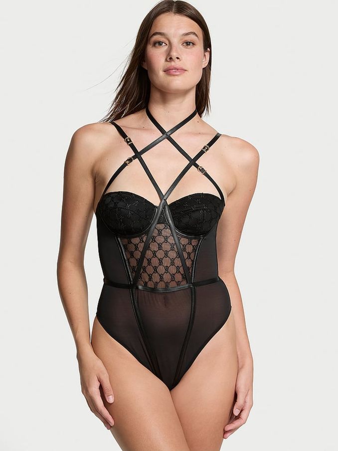 Black Faux Leather Monogram Bodysuit (B88796) | €48