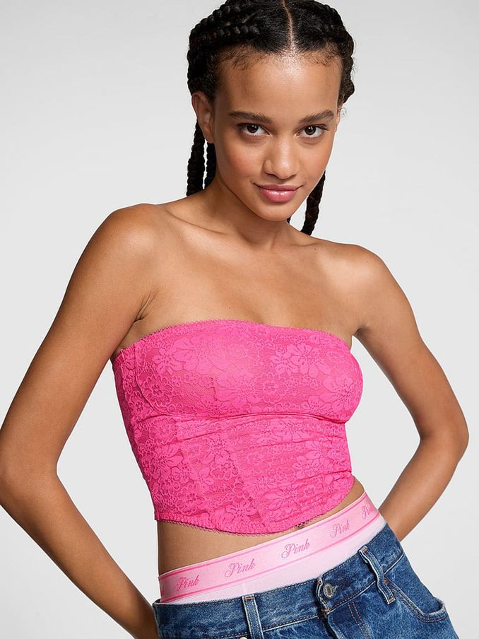 Pink Rose Lace Strapless Corset Top (B90098) | €33
