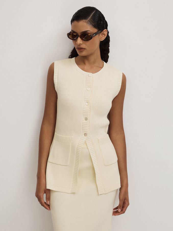 Codie White Anna Quan Knitted Cotton Sleeveless Cardigan (B90706) | €168