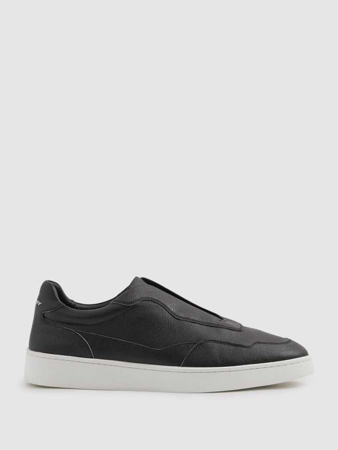 Grained Leather Elasticated Lace Trainers in Black (B91445) | €120