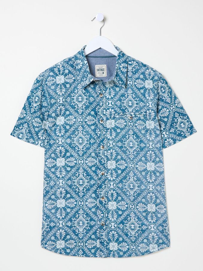 Blue Short Sleeve Large Tile Print Shirt (B91552) | €34 - €36