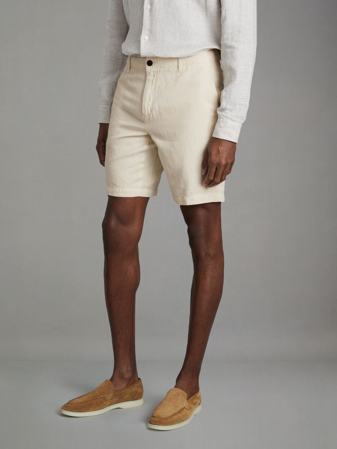 Cotton Linen Blend Internal Drawstring Shorts in Off White (B91944) | €97