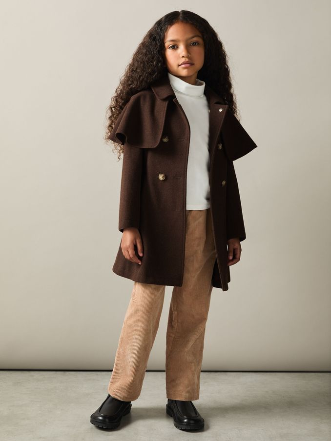 4-9 yrs Double Breasted Cape Coat with Wool in Chocolate (B92054) | US$96