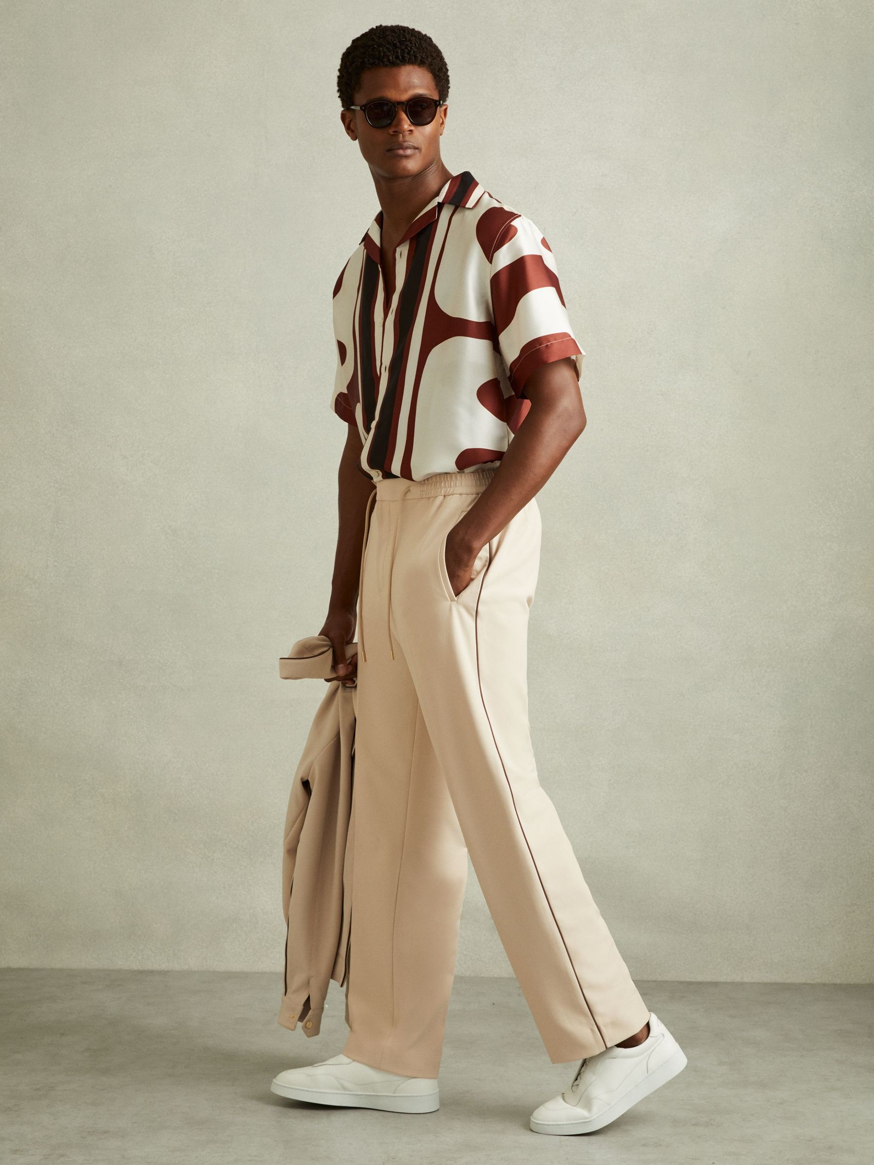 Relaxed Contrast Pipe Detail Trousers in Ecru/Brown Stripe (B92760) | AED387