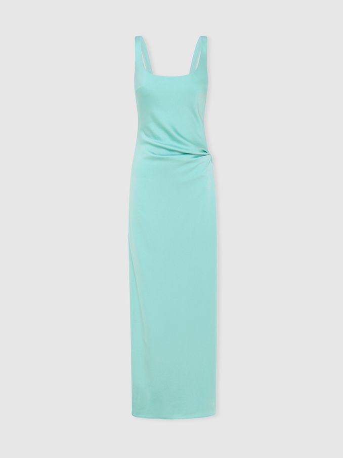 Etta Teal Anna Quan Satin Side Split Maxi Dress (B93304) | US$442