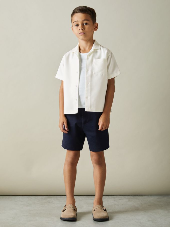 3-9 yrs Twill Cuban Collar Shirt in Off White (B93509) | €40