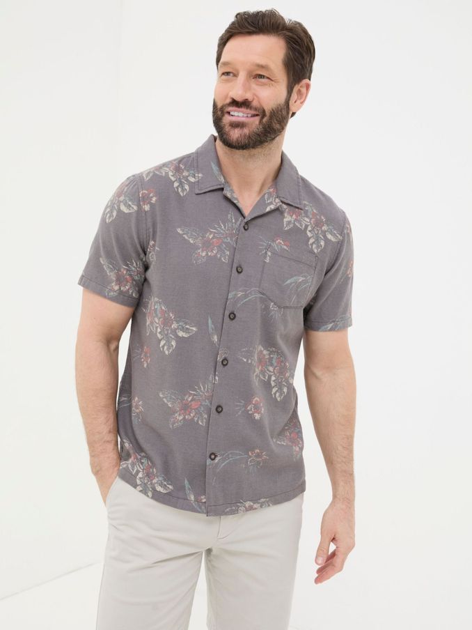 Brown Short Sleeve Hibiscus Print Shirt (B93792) | €36