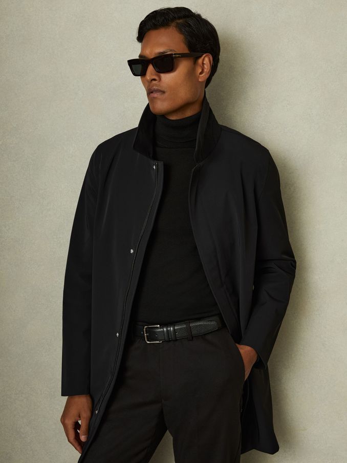 Hybrid Removable Funnel Neck Overcoat in Black (B93892) | €425