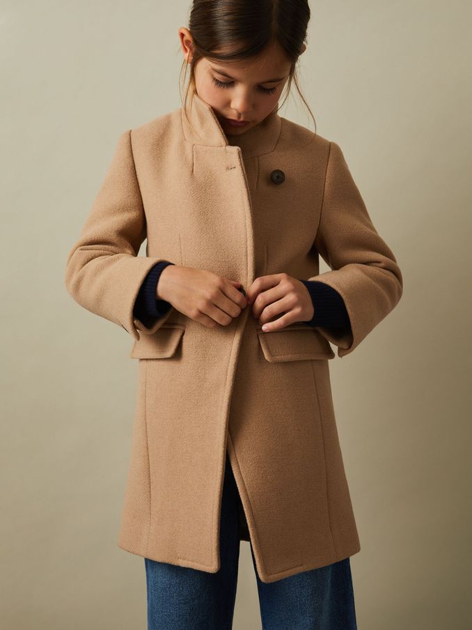 9-13 yrs Mid Length Wool Blend Coat in Camel (B93923) | US$130