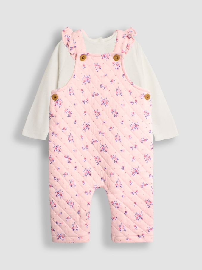 Pink Quilted Floral Dungarees & Top Set (B93953) | $46