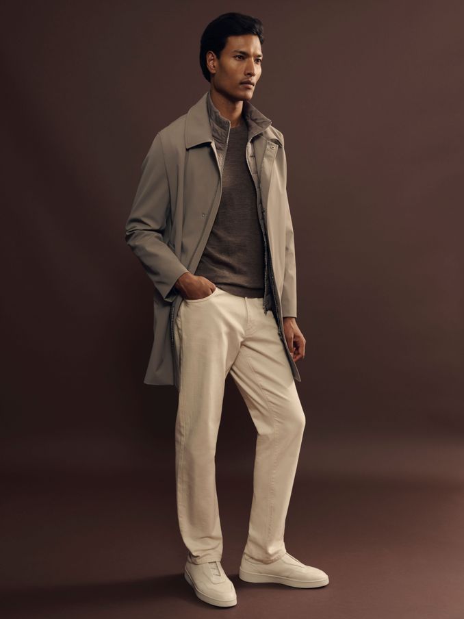 Hybrid Removable Funnel Neck Overcoat in Taupe (B93969) | €425