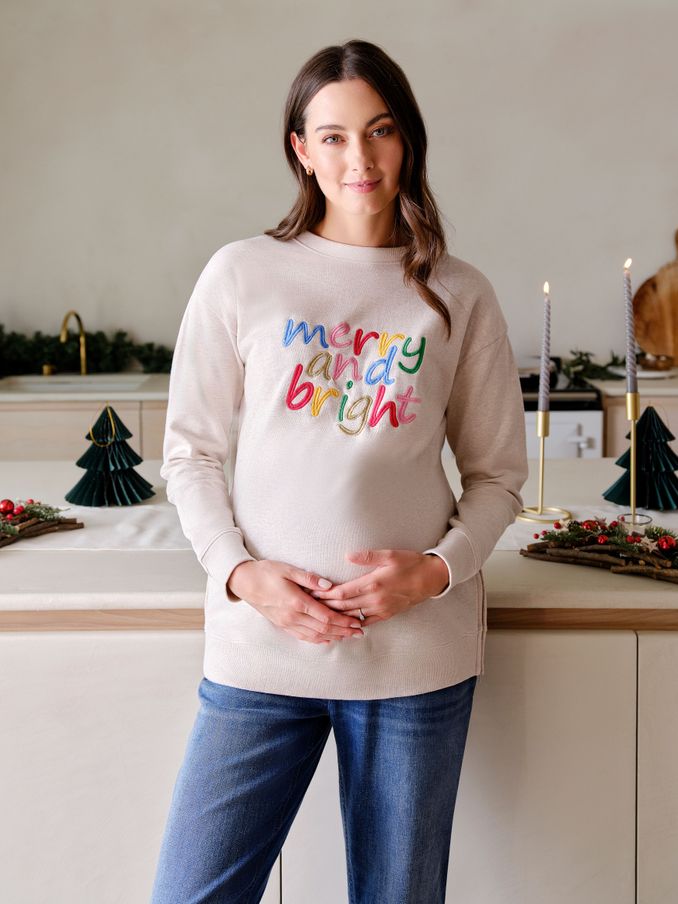 Cream Maternity Merry And Bright Sweatshirt (B94031) | $15