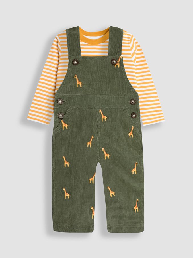 Khaki Embroidered Dungarees & Top Set (B95010) | $28