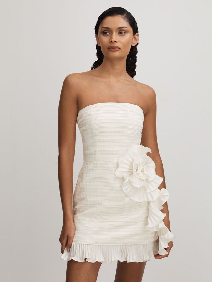 Amur Strapless Ruffle Mini Dress in Ivory (B95325) | €277