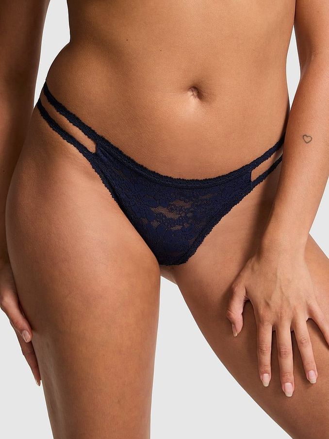 Midnight Navy Blue Thong Floral Lace Knickers (B95555) | €10.50