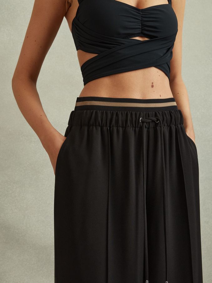 Petite Waistband Detail Wide Leg Trousers in Black (B95571) | €89