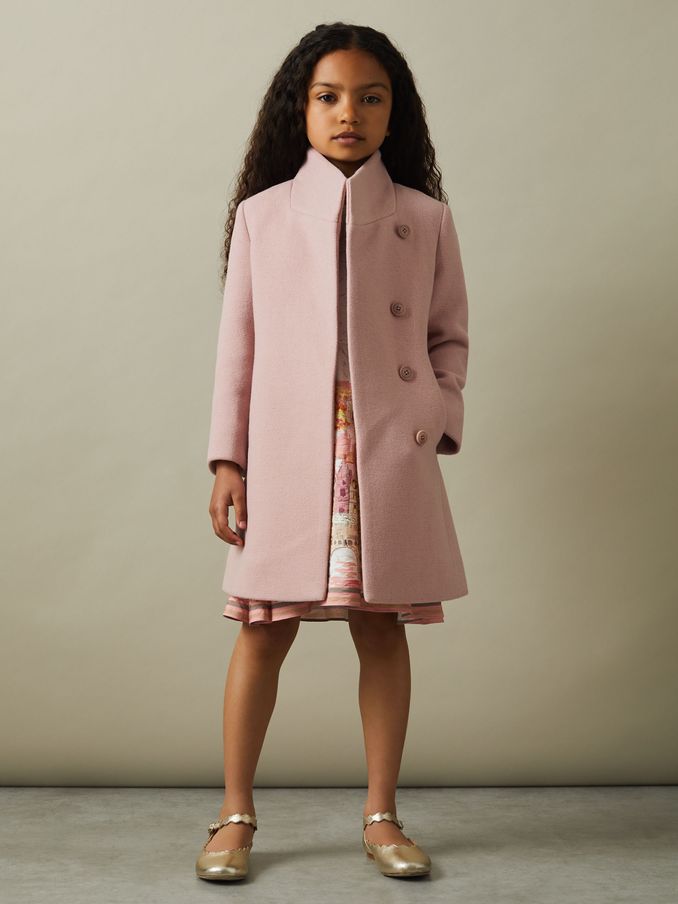 4-9 yrs Wool Blend Funnel Neck Coat in Pink (B96355) | US$122