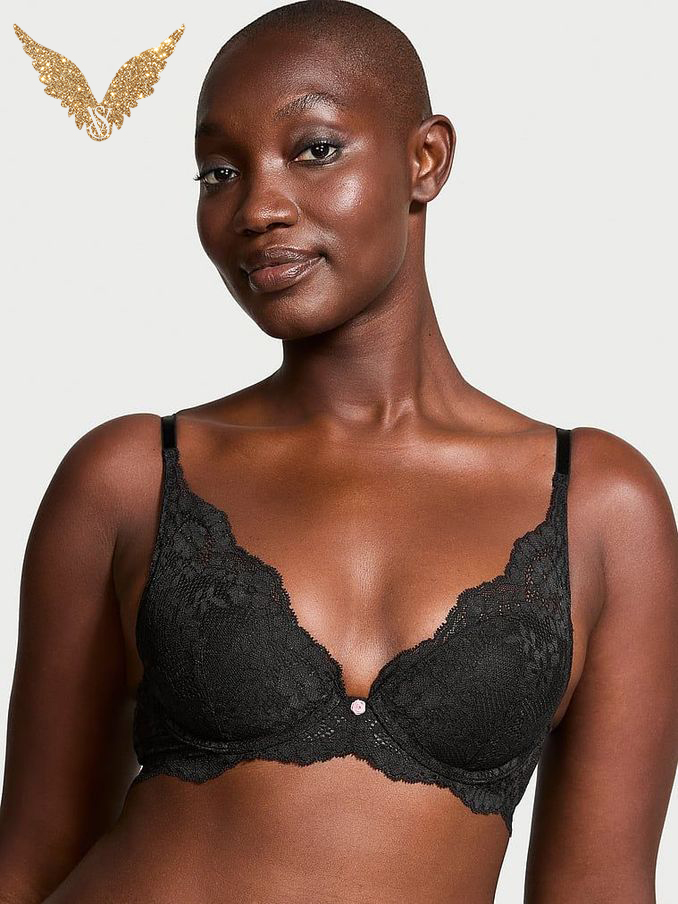 Black Half Pad Plunge Lace Bra (B96523) | €52