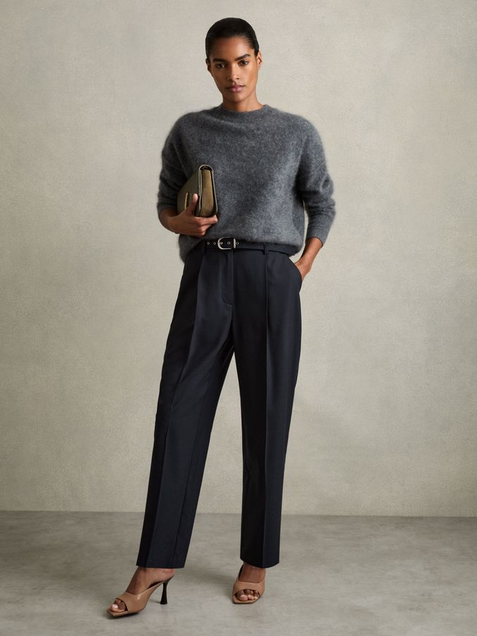 Petite Tapered Belted Trousers in Navy (B97228) | €69