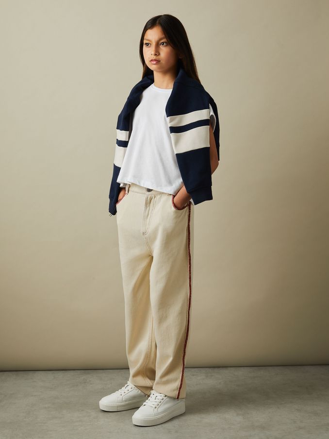 4-9 yrs Contrast Stitch Frayed Hem Jeans in Ecru (B97536) | US$31