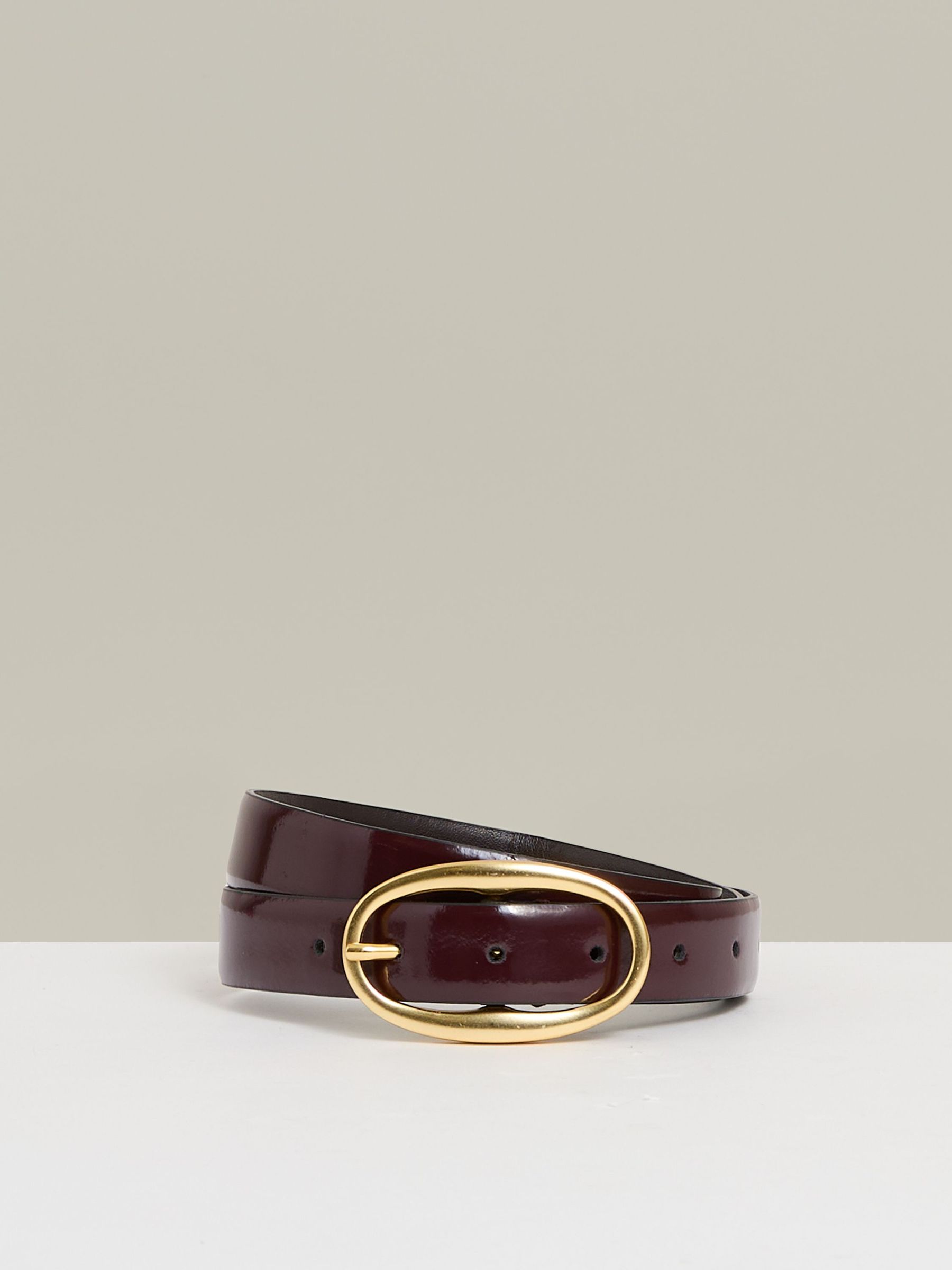 Patent Leather Oval Buckle Belt in Oxblood (B97597) | US$95