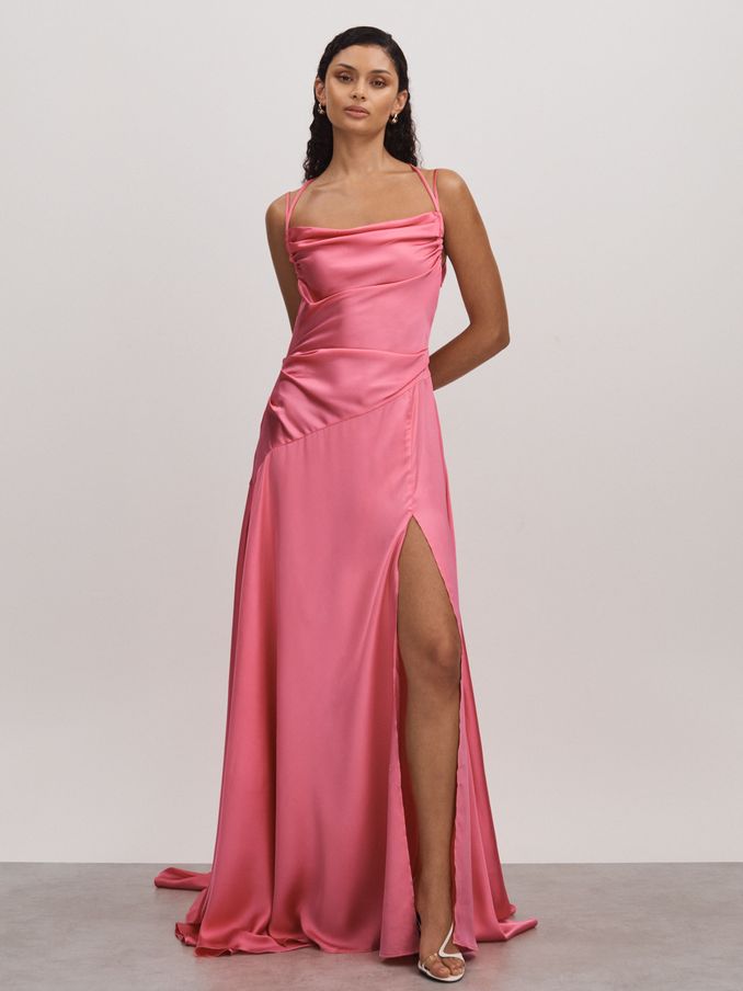 Leo Lin Watermelon Leo Lin Ruched Cowl Neck Satin Maxi Dress (B98581) | €747