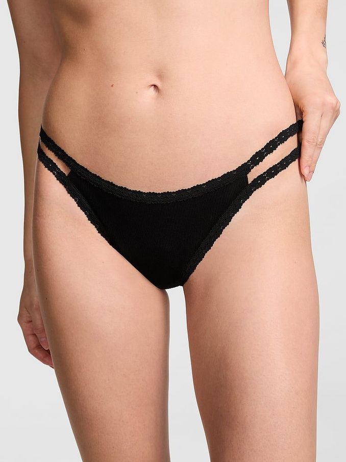 Black Thong Floral Lace Knickers (B99369) | €10.50