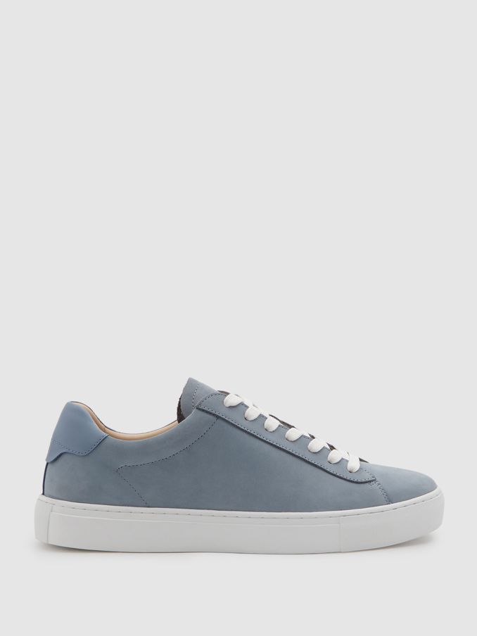 Nubuck Leather Low Top Trainers in Sky Blue (B99588) | US$112
