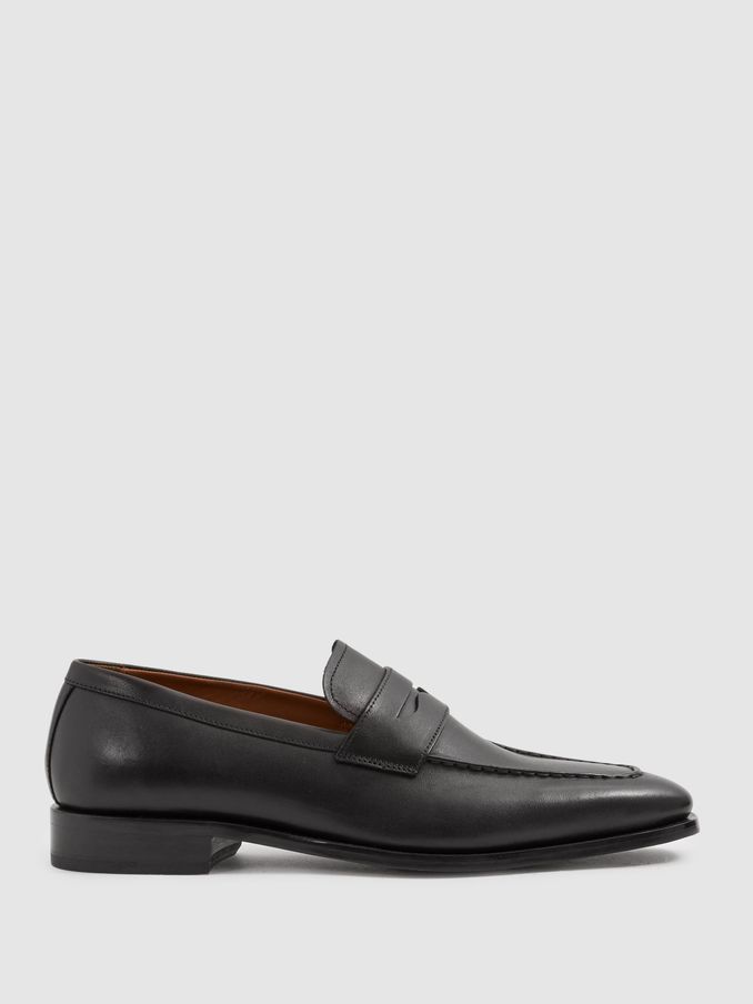Leather Saddle Loafers in Black (B99974) | 1,125 SAR