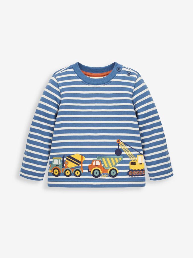 Blue Stripe Vehicles Appliqué Border Top (C00302) | $12