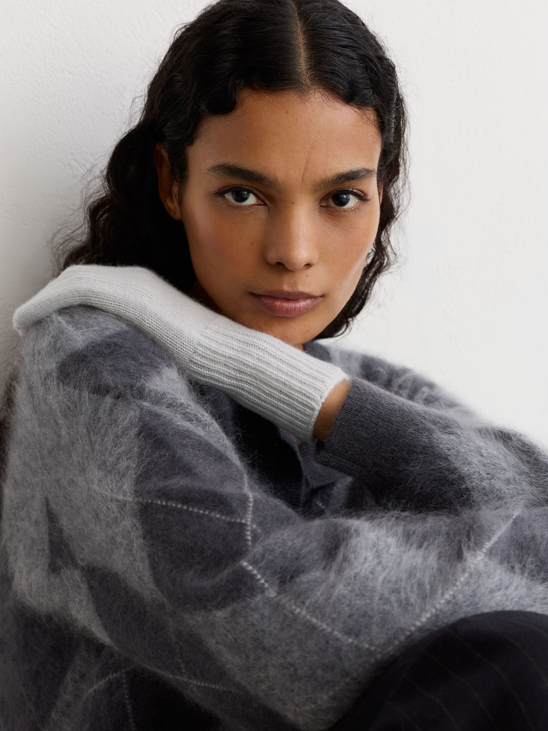 رمادي - Wool-blend Knitted Gloves With Cashmere