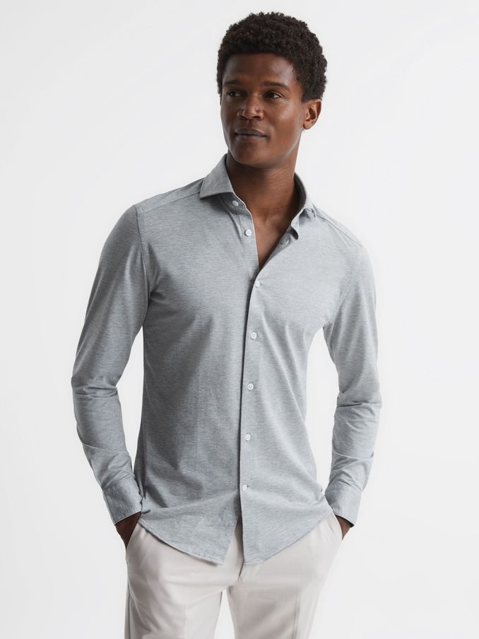 Cutaway Collar Jersey Slim Fit Shirt in Grey Melange (C02437) | €70