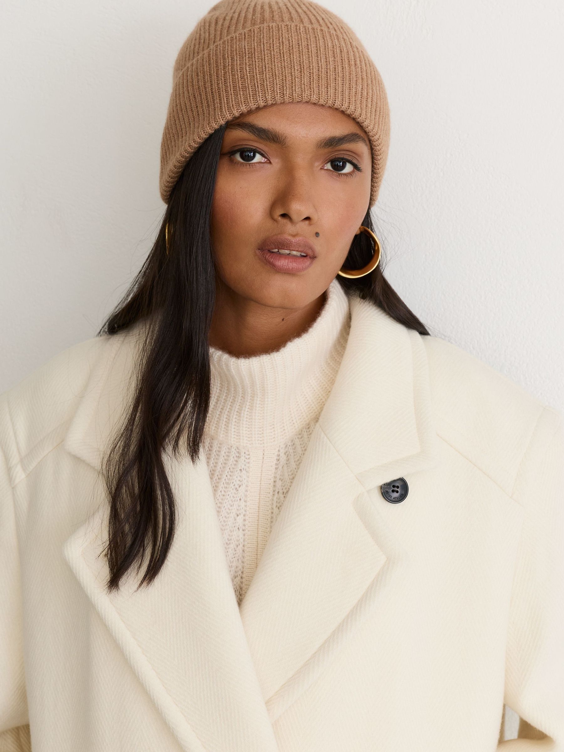 Camel - Wool-blend Rib-knit Beanie