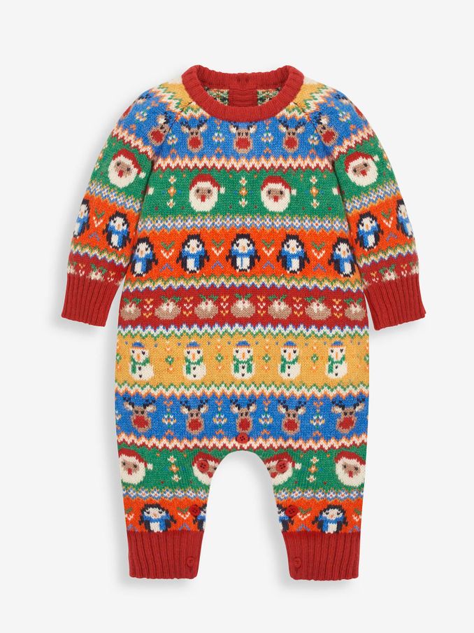 Multi Christmas Fairisle Pattern Knitted Baby All-In-One (C03473) | $16