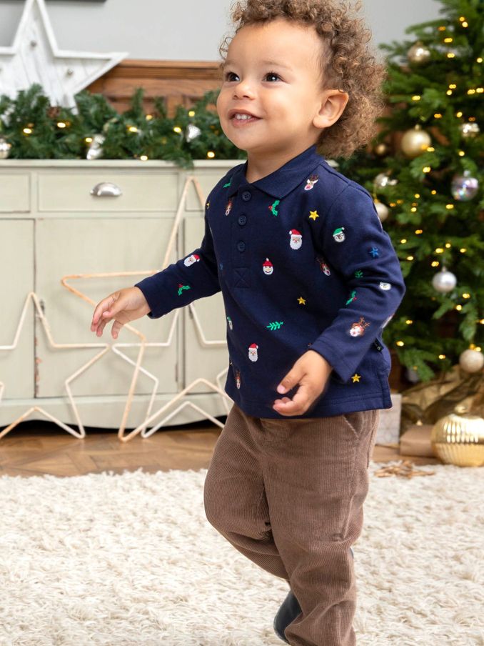 Navy Christmas Embroidered Polo Shirt (C04227) | $12