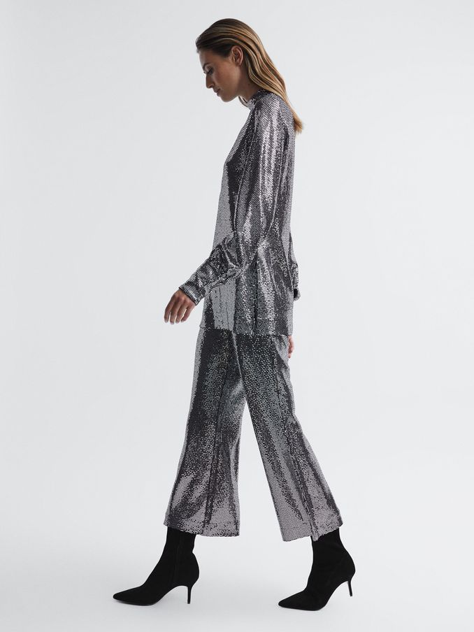 Sequin Occasion Trousers in Silver (C05643) | US$45
