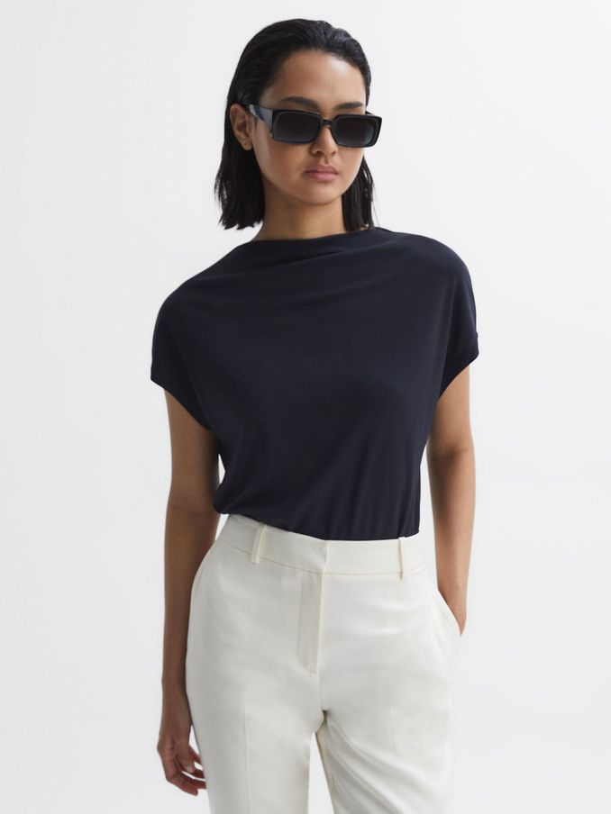High Neck Jersey Top in Navy (C06584) | €58