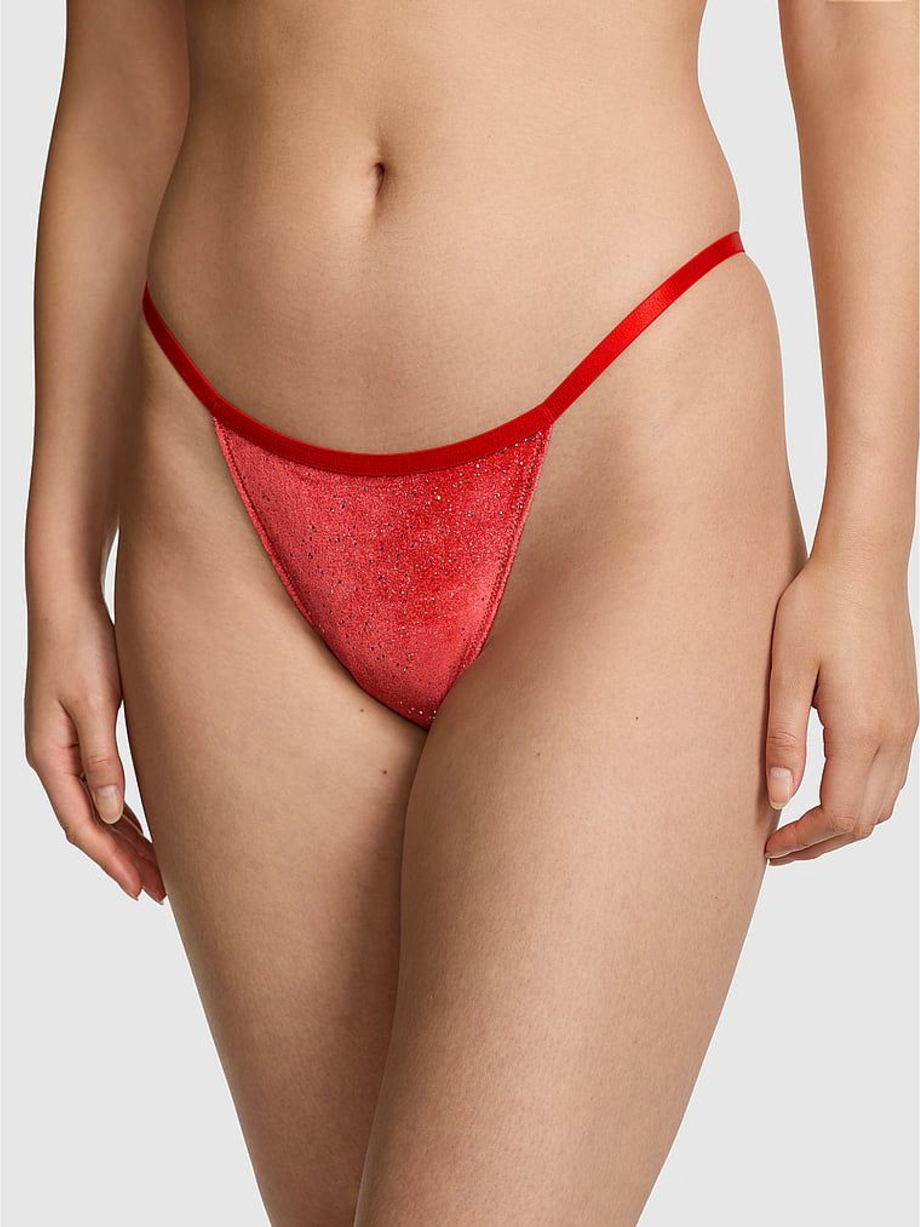 Bright Vermillion Red - Thong Confetti Velour Knickers