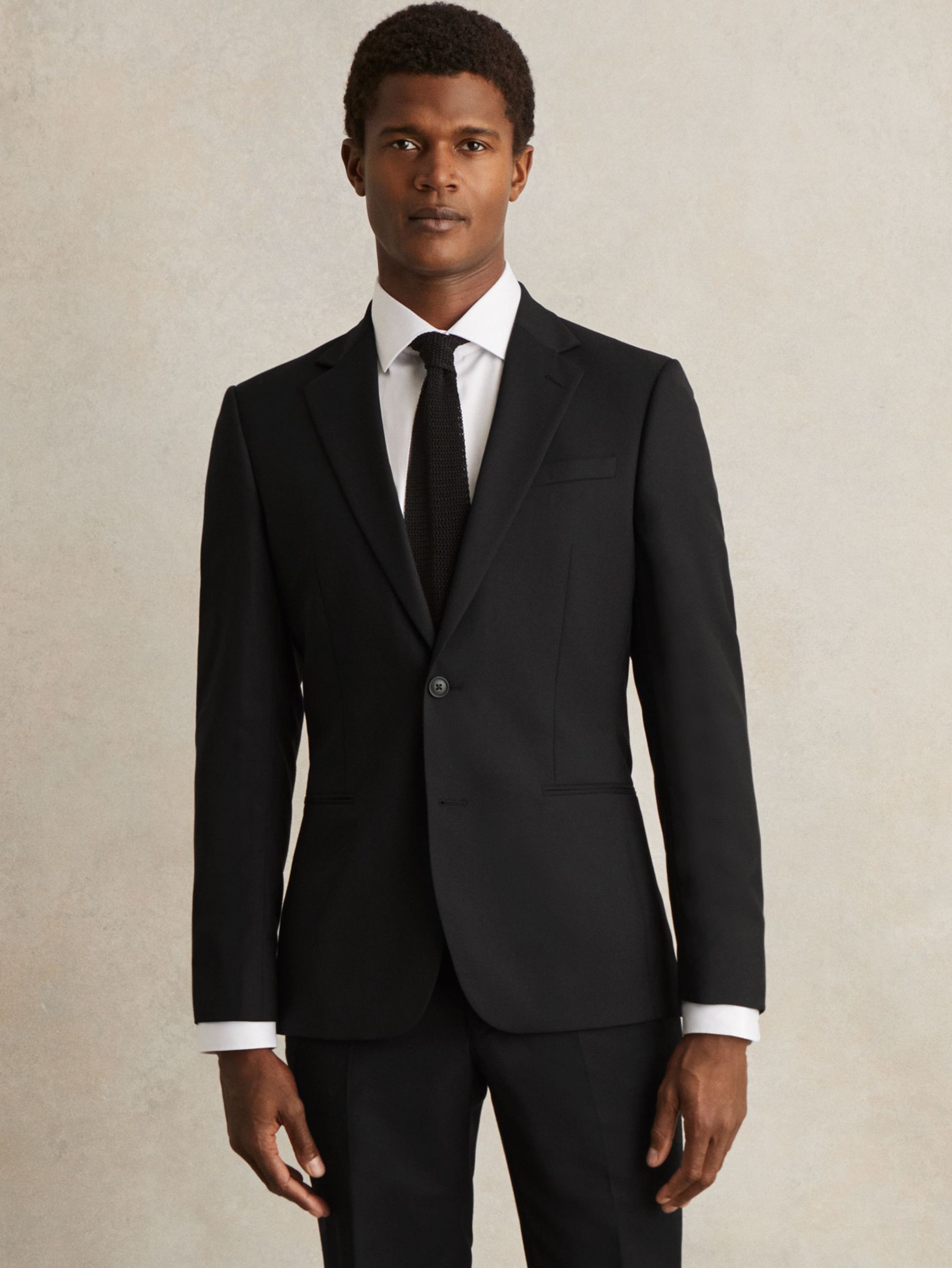 Wool-Blend Single-Breasted Suit Jacket Slim-Fit in Black (C06797) | €265