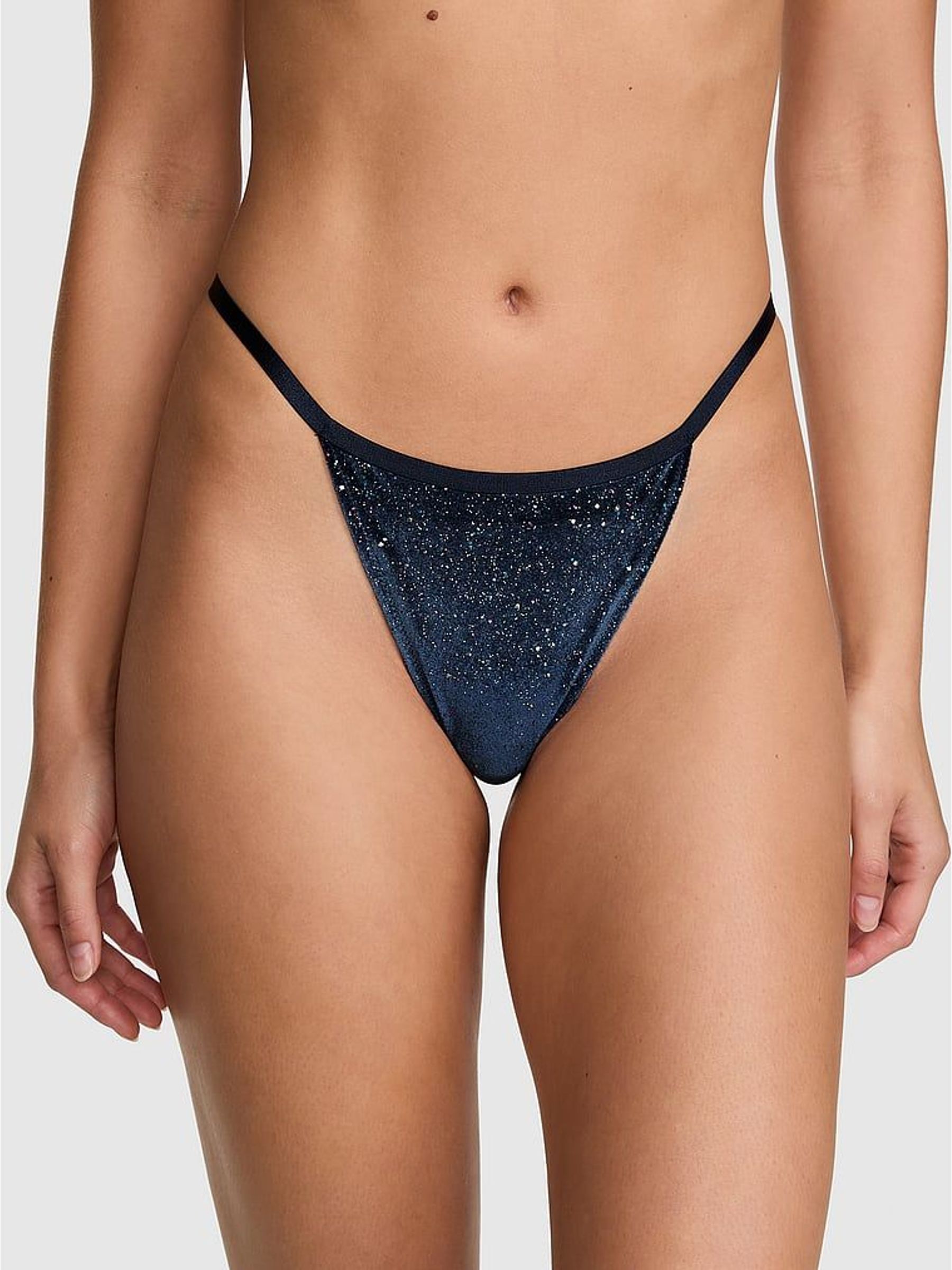 Noir Navy Blue - Thong Confetti Velour Knickers