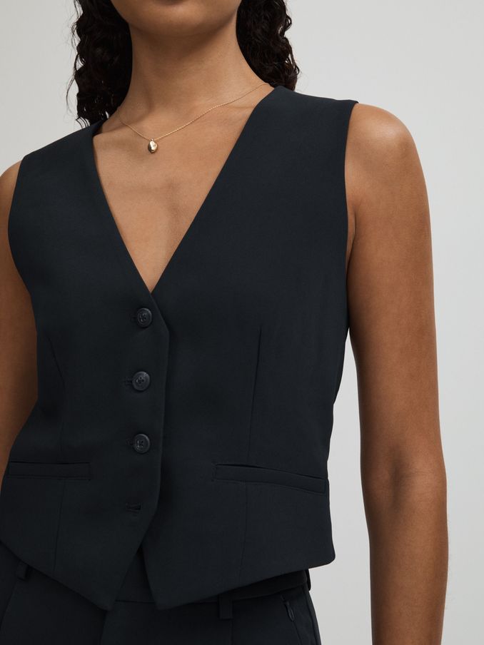Good American Single Breasted Waistcoat in Navy (C16405) | US$118