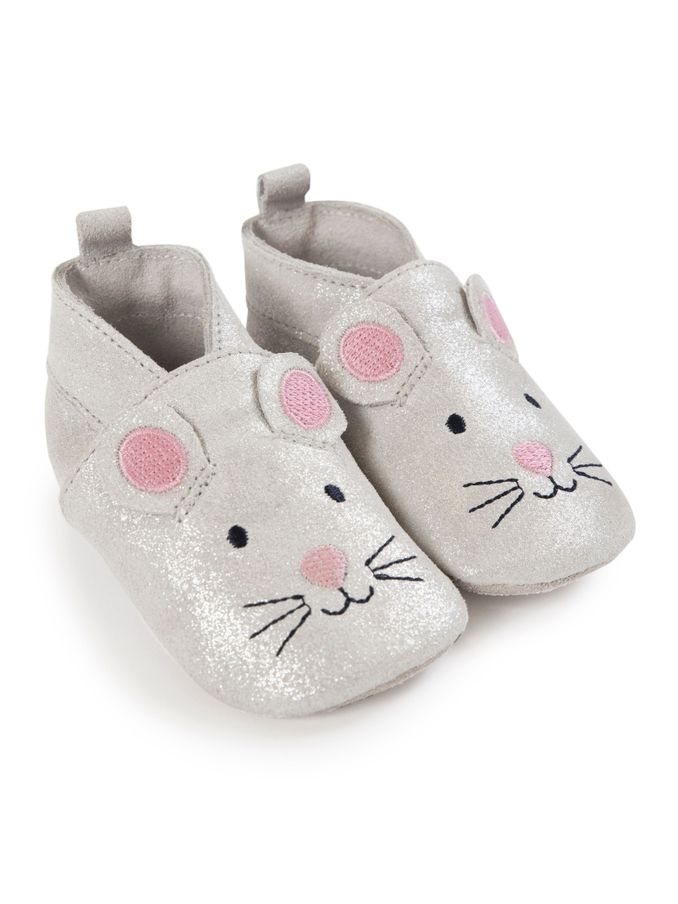 Mouse Leather Baby Booties in Silver (C19723) | $13