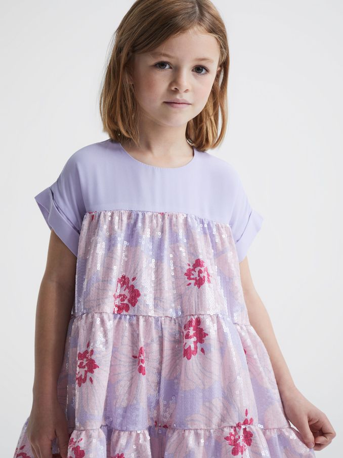 Sequin Print Tiered Dress in Lilac (C21328) | €57