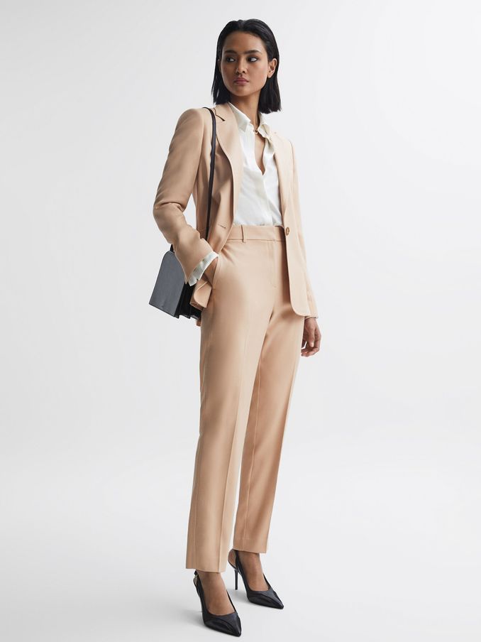 Slim Fit High Rise Trousers in Camel (C21395) | US$62