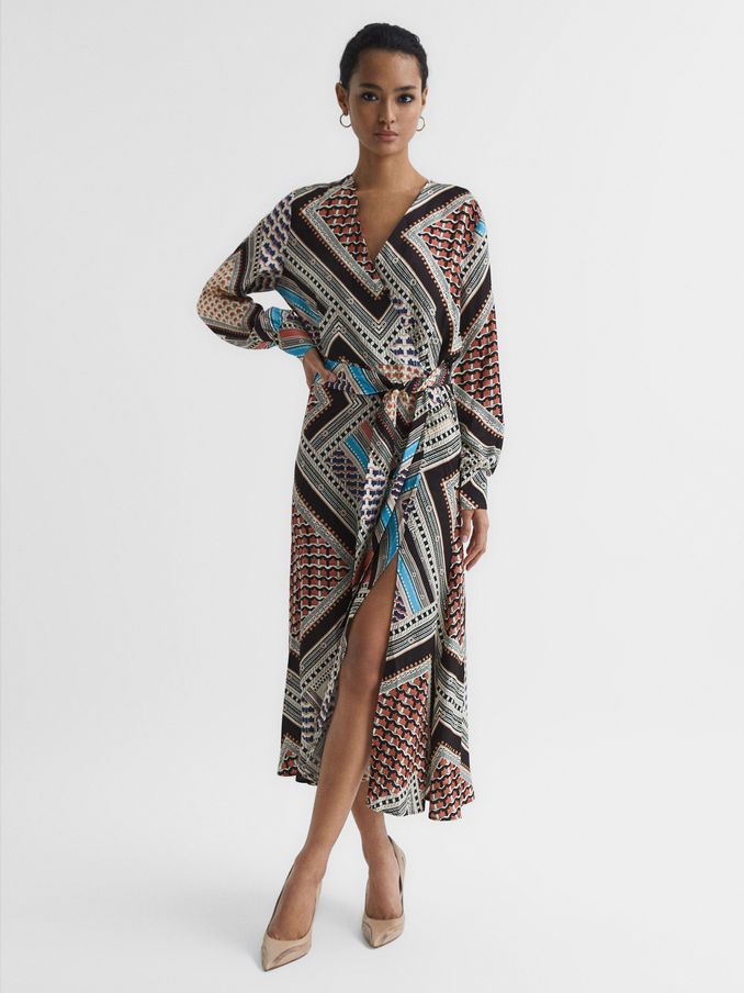 Scarf Print Midi Dress in Pink/Blue (C23417) | €102