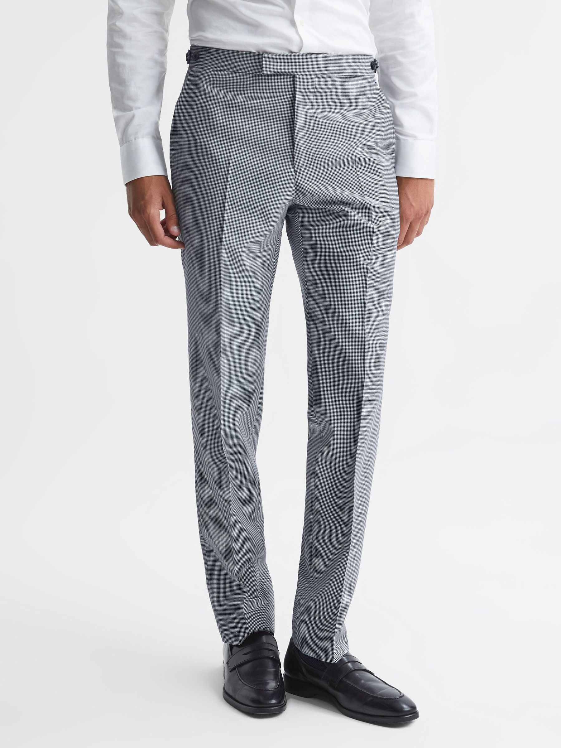 Wool Slim Fit  Micro Puppytooth Formal Trousers in Navy/White (C24799) | €67
